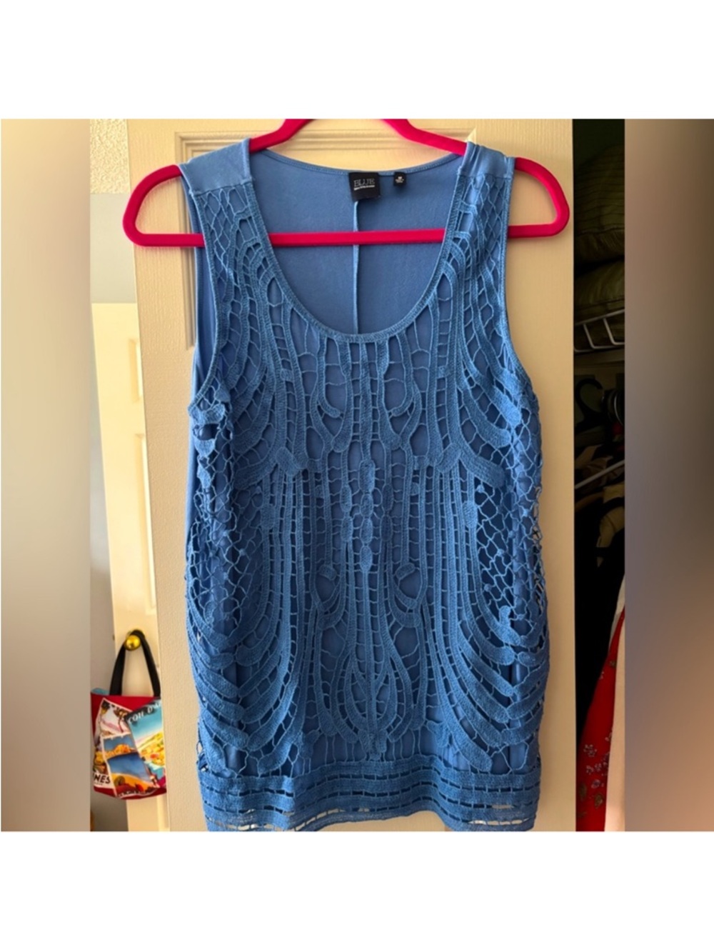 Saks Fifth Avenue Blue Crochet Overlay Tank Top